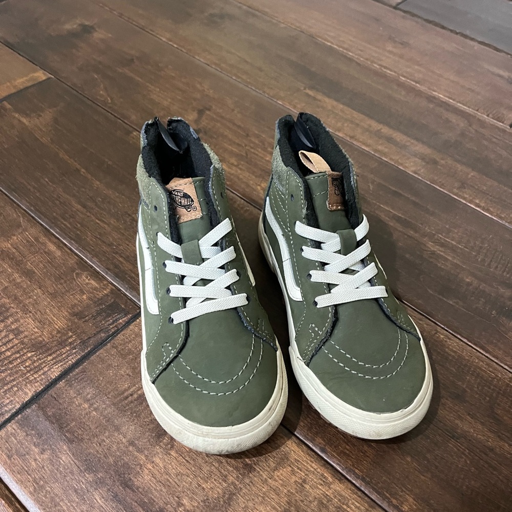 Vans Kids Olive Green High-Top Sneakers with White Stripe